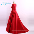 Lace Appliques Satin Red Plus Size Long Sleeve Evening Dress